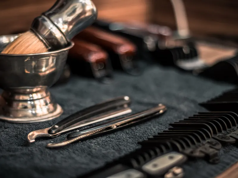 Barber tools: shaving brush, razors and clippers