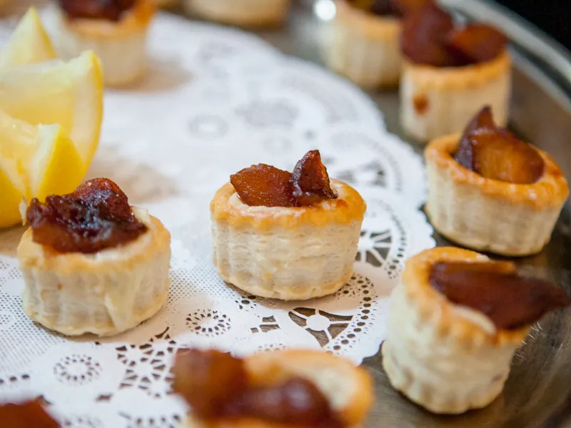 Tray of sweet canapés and tartlets