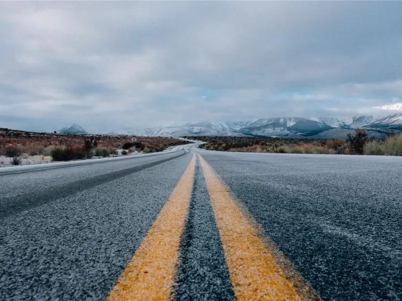 Open road with yellow centre lines